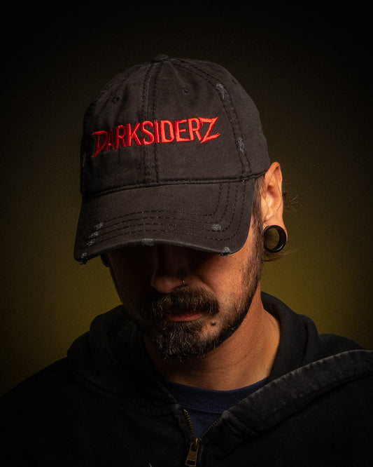 DARKSIDERZ - Red on Black Distressed Dad Hat